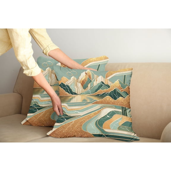 Ambesonne Mid Century Modern Boho Throw Pillow Cover Pack of 2, Landscape, 2 Pcs-26"x26", Amber Teal Burnt Orange