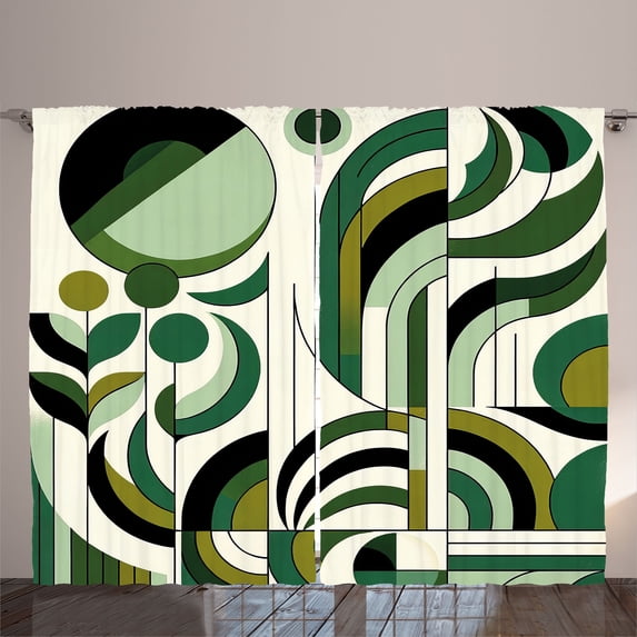 Ambesonne Mid Century Modern Curtains 2 Panel Set, Leafy Abstract, 108" x 63", Pale Green Dark Grey
