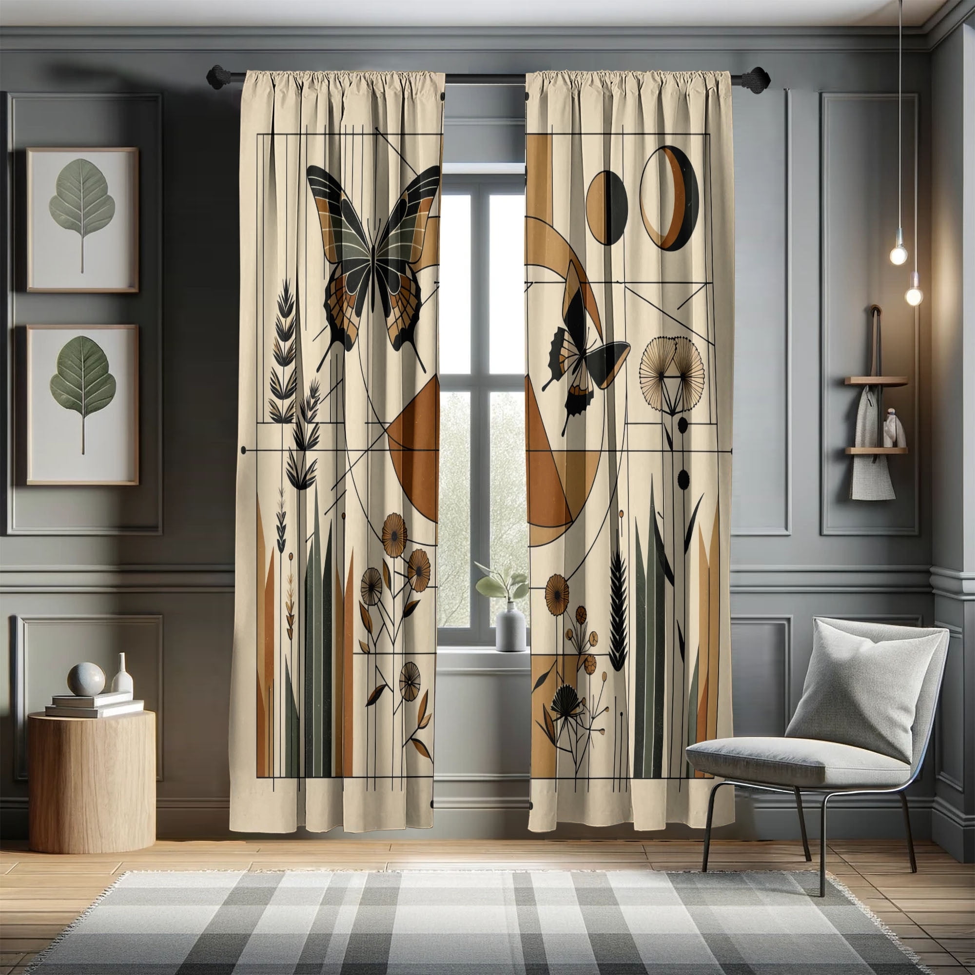 MOBEITI Mid Century Modern Curtains - Abstract Boho Blackout Drapes, 2 Panels, 96 Inches Long
