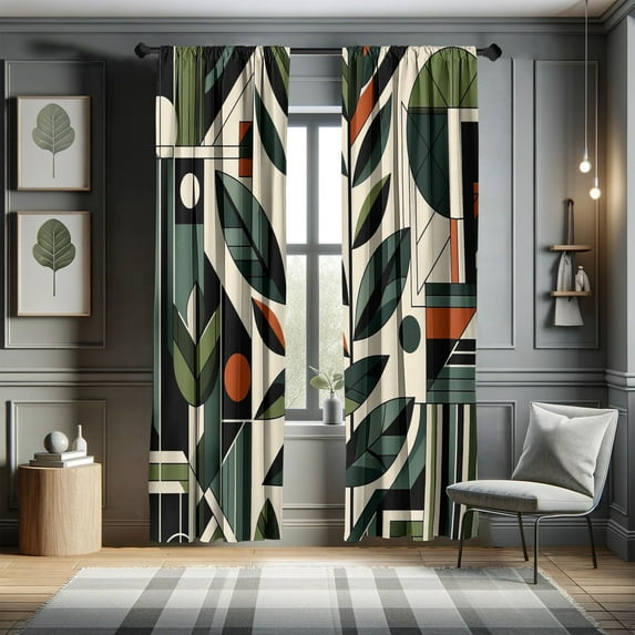 Ambesonne Mid Century Modern Curtains, Futurist Boho, Pair of 28"x95", Pale Reseda Green Grey