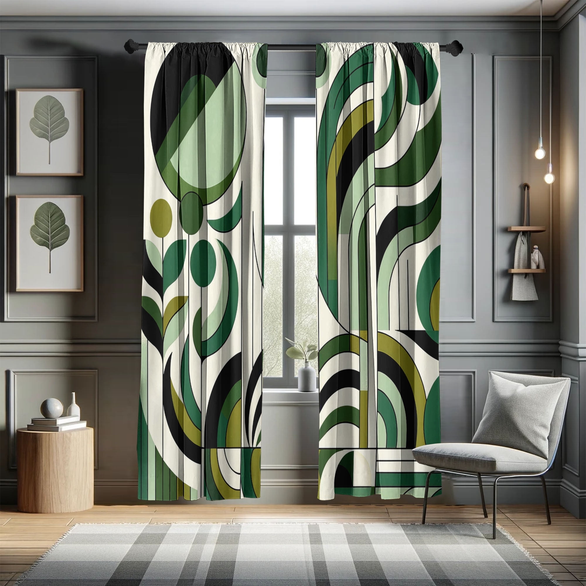 Ambesonne Mid Century Modern Curtains, Leafy Abstract, Pair of 28