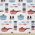 thumbnail image 1 of Ambesonne Mid-Century Modern Fabric by the Yard Microfiber, Retro Cuisine, 3 Yards, Blue Grey Vermilion, 1 of 2