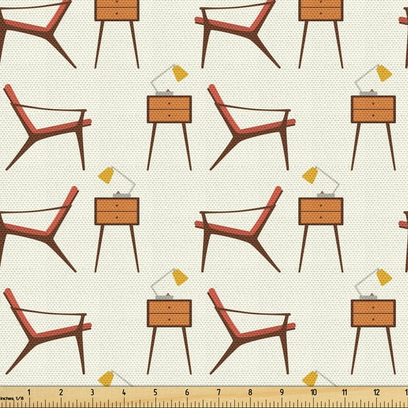 Ambesonne Mid Century Modern Fabric by the Yard Upholstery, Furniture Art, 5 Yards, Cinnamon Ivory Brown