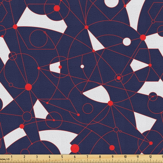 Ambesonne Mid-Century Modern Fabric by the Yard Upholstery, Nostalgic Atomic, 3 Yards, Indigo and Vermilion