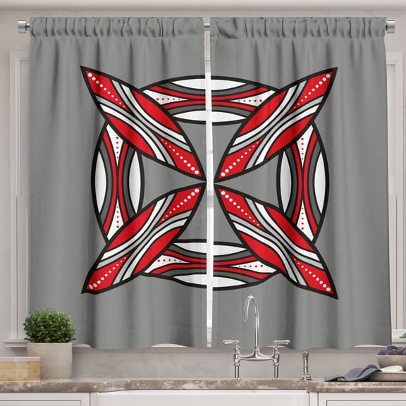 Ambesonne Mid-Century Modern Kitchen Curtains, Retro Atomic 50s, 55"x24", Grey Dark Pink and White
