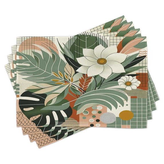 Ambesonne Mid Century Modern Place Mats Set of 4, Leafy Huddle Art, Standard Size, Laurel Green Peach