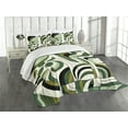 thumbnail image 1 of Ambesonne Mid Century Modern Quilted Bedspread Set 3 Pcs, Leafy Abstract, Queen Size, Pale Green Dark Grey, 1 of 4