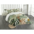 thumbnail image 1 of Ambesonne Mid Century Modern Quilted Bedspread Set 3 Pcs, Leafy Huddle Art, King Size, Laurel Green Peach, 1 of 4