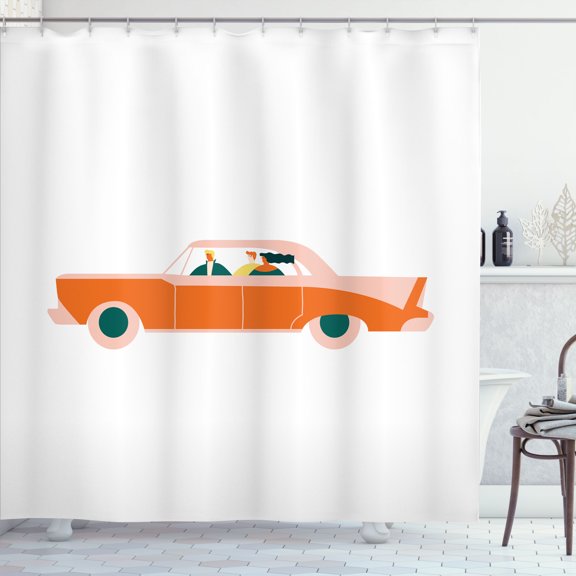 Ambesonne Mid-Century Modern Shower Curtain, Vintage Car Fun, 69"Wx84"L, Burnt Orange and Blush