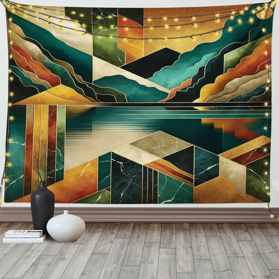 Ambesonne Mid Century Modern Tapestry Wall Hanging, Lake Mountains, 60"x40", Ginger Dark Teal