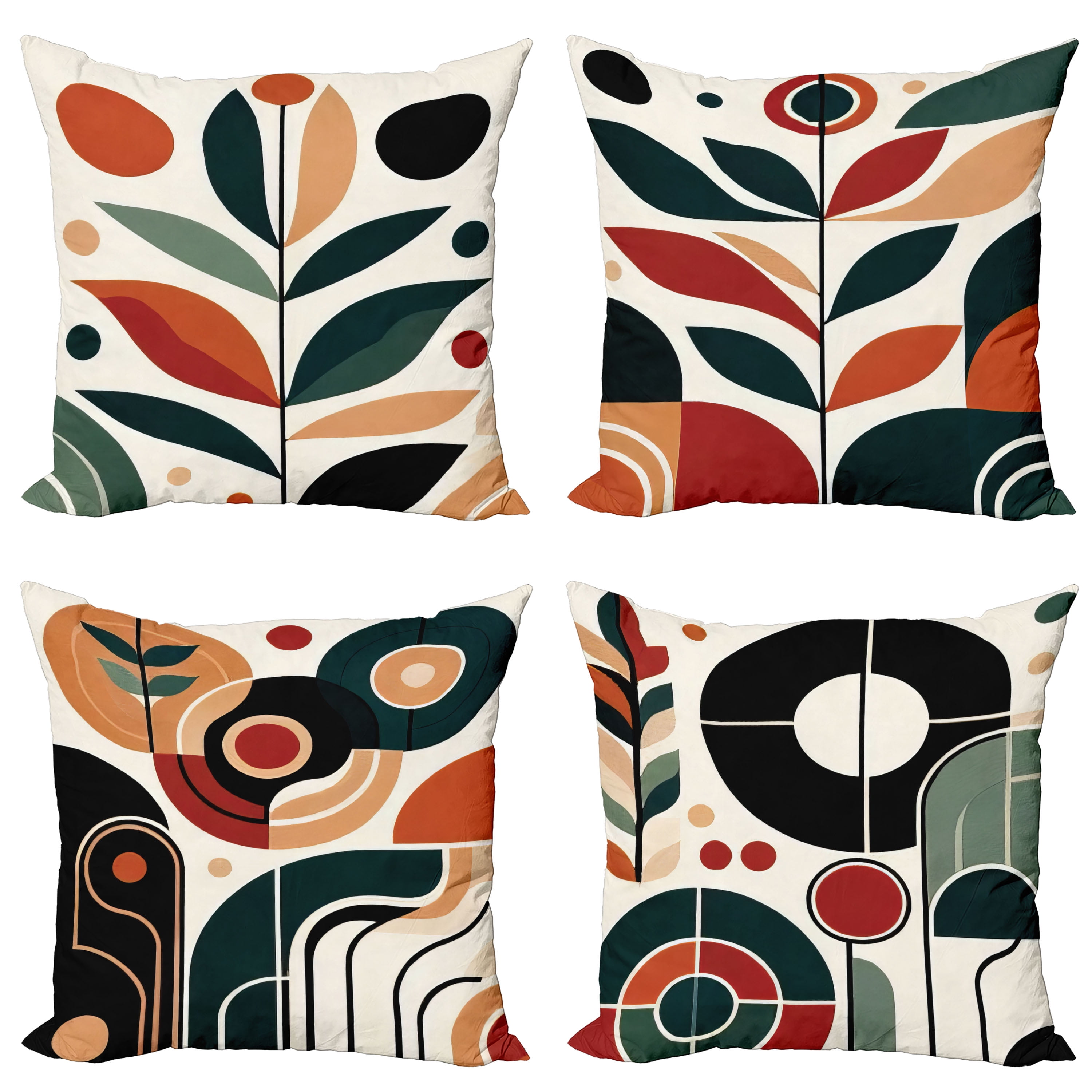 16" Orange Green Black Polyester Abstract Throw Pillow Set