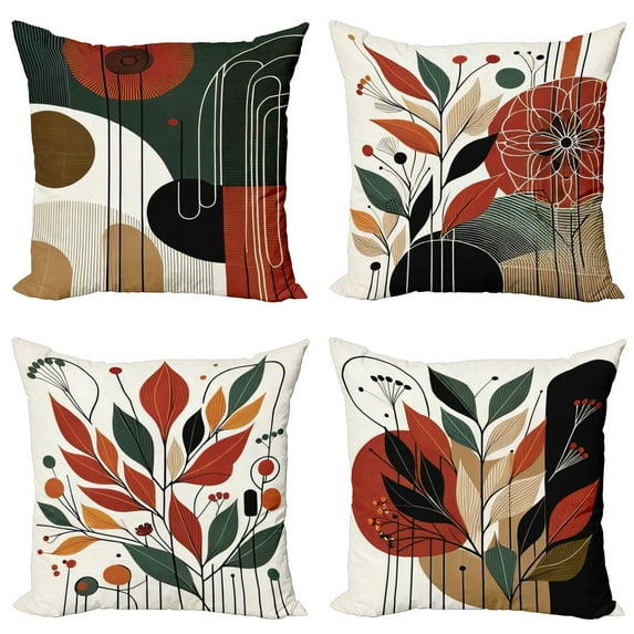 Ambesonne Mid Century Modern Throw Pillow Cover 4 Pack, Botanical Boho, 20", Burnt Orange Green
