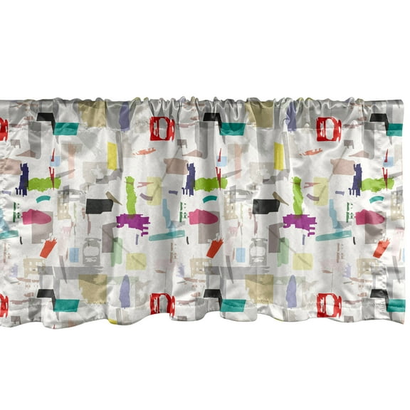 Ambesonne Mid-Century Modern Window Valance, Quirky Strokes, 42" x 12", Off White and Multicolor