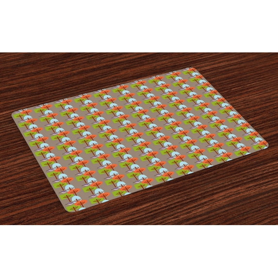 Ambesonne Mid Century Place Mats Set of 4, Modern Nature Art, Standard Size, Multicolor