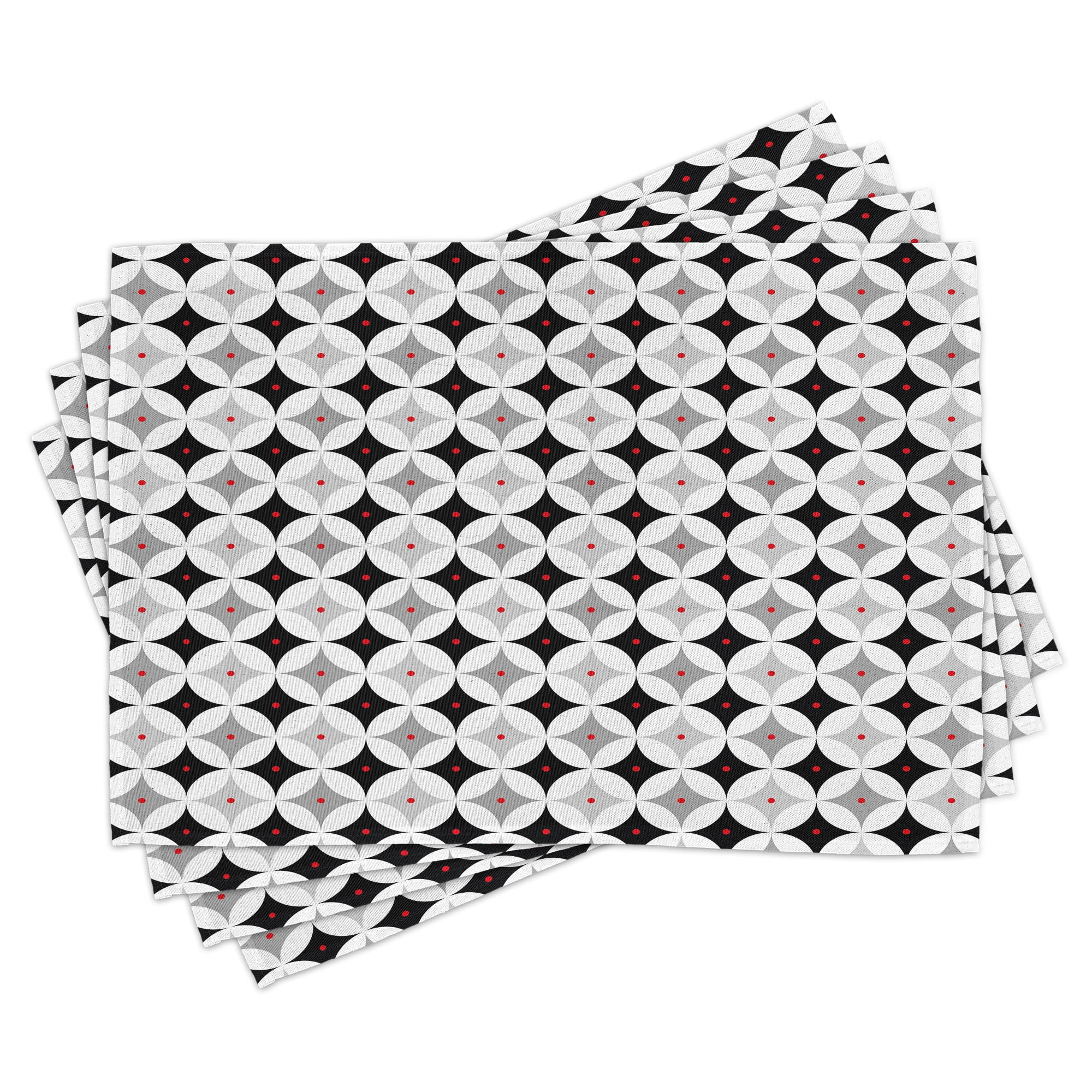 Mid Century Modern Black and Gray Polyester Placemats Set of 4
