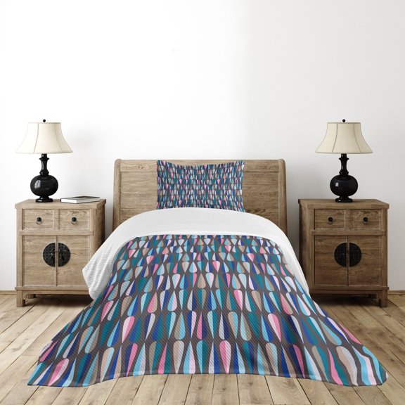 Ambesonne Mid Century Quilted Bedspread Set 2 Pcs, Colored Drop Shapes, Twin Size, Multicolor
