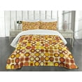 thumbnail image 1 of Ambesonne Mid Century Quilted Bedspread Set 3 Pcs, Design Retro Square, King Size, Brown Yellow Coral, 1 of 3