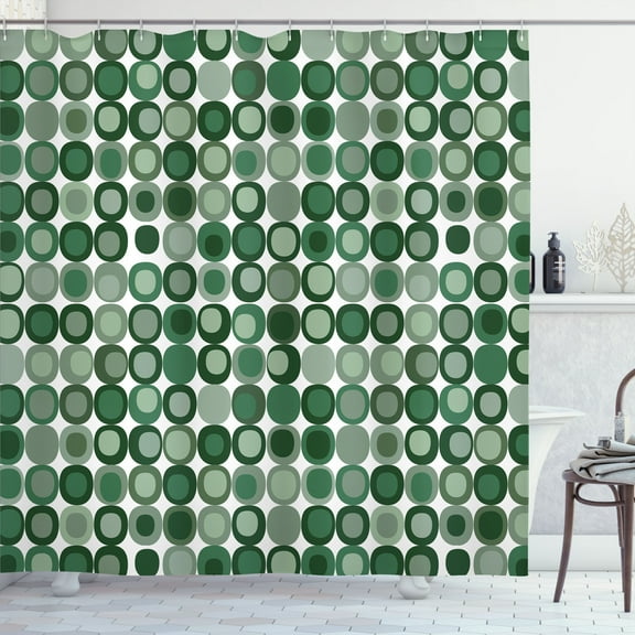 Ambesonne Mid Century Shower Curtain, Retro Round Mosaic Art, 69"Wx70"L, Reseda Green