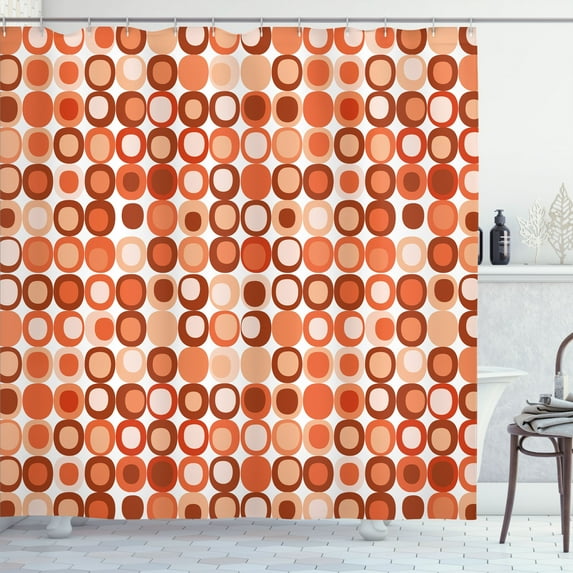 Ambesonne Mid Century Shower Curtain, Retro Round Mosaic Art, 69"Wx75"L, Paprika Peach