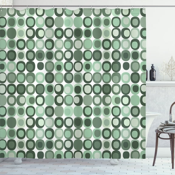 Ambesonne Mid Century Shower Curtain, Retro Round Mosaic Art, 69"Wx75"L, Peacock Green
