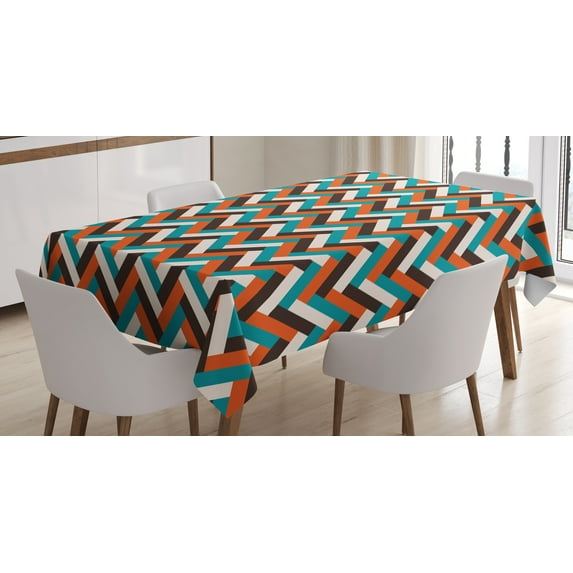 Ambesonne Mid Century Tablecloth Rectangular Table Cover, Retro Herringbone, 60"x84", Multicolor