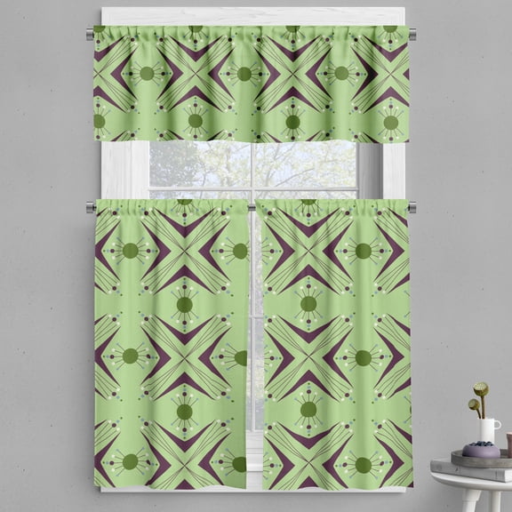 Ambesonne Mid Century Valance & Curtain, Atomic Boomerang, 55"x45", Apple Green Indigo