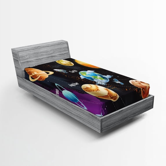 Ambesonne Milky Way Fitted Sheet, Solar System Planet, Twin XL Size, Multicolor