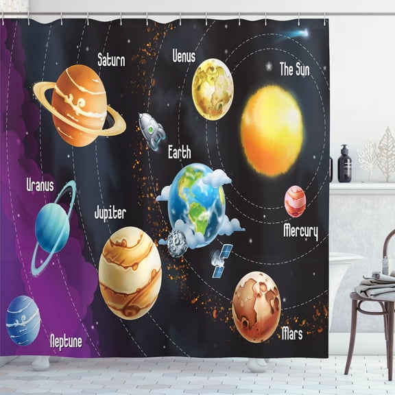 Ambesonne Milky Way Shower Curtain, Solar System Planet, 69"Wx70"L, Multicolor