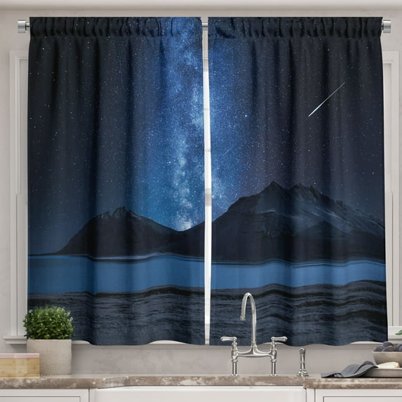Ambesonne Milkyway Kitchen Curtains, Coastal Starry Sky Night, 55"x30", Cobalt Blue and Dark Grey