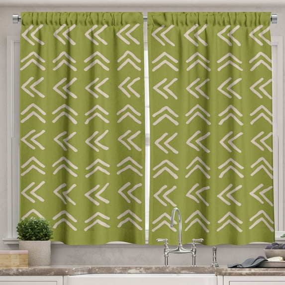 Ambesonne Minimal Art Kitchen Curtains, Abstract Arrows Motif, 55"x30", Apple Green and Tan