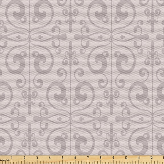 Ambesonne Minimal Fabric by the Yard Upholstery, Art Deco Neutral Floral, 2 Yards, Mauve and Grey Pink