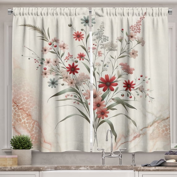 Ambesonne Minimal Flowers Kitchen Curtains, Wildflowers Meadow, 55"x39", Blush Ivory Sage Green