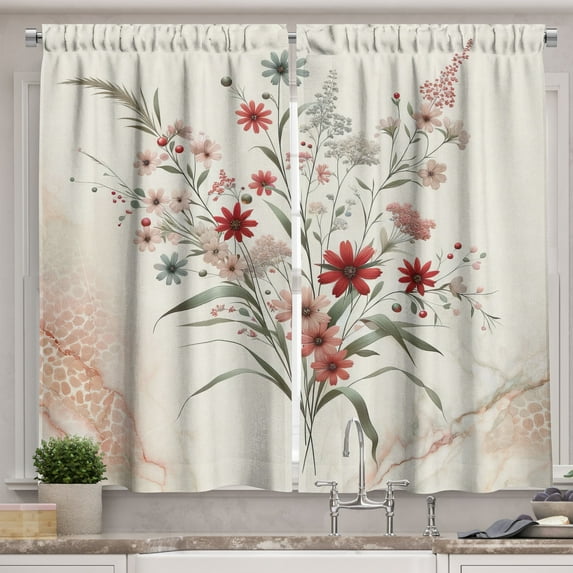 Ambesonne Minimal Flowers Kitchen Curtains, Wildflowers Meadow, 55"x45", Blush Ivory Sage Green