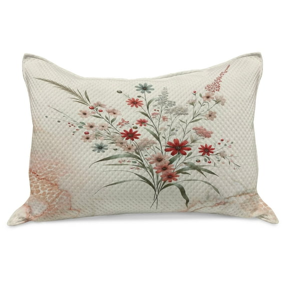 Ambesonne Minimal Flowers Knitted Quilt Pillowcover, Wildflowers Meadow, 30"x20", Blush Ivory Sage Green