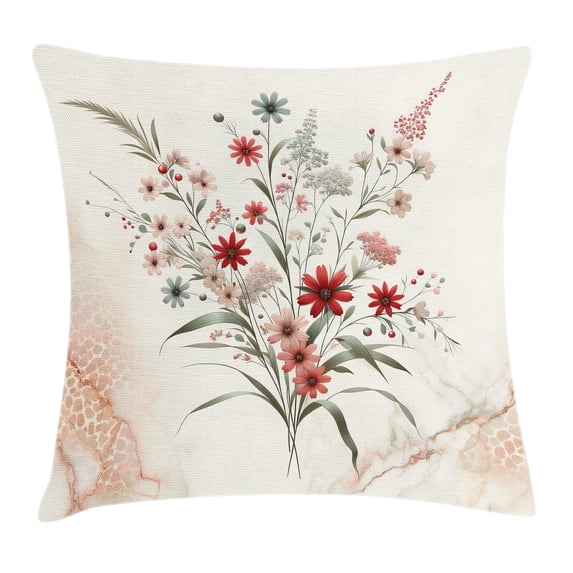 Ambesonne Minimal Flowers Throw Pillow Cushion Cover, Wildflowers Meadow, 24" X 24", Blush Ivory Sage Green