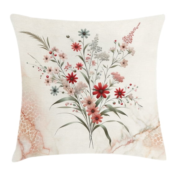 Ambesonne Minimal Flowers Throw Pillow Cushion Cover, Wildflowers Meadow, 26" X 26", Blush Ivory Sage Green