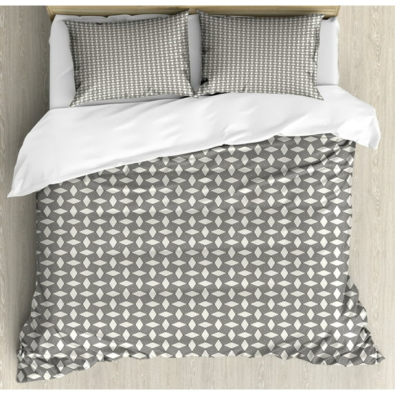 Ambesonne Minimalist Duvet Cover Sets, Modern Inner Squares Art, 2-Queen, Eggshell and Black