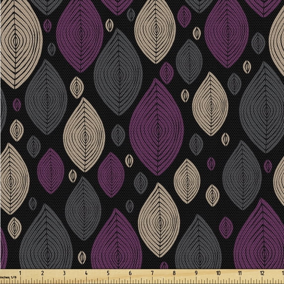 Ambesonne Minimalist Fabric by the Yard Upholstery, Geometric Leaves Boho, 10 Yards, Purple Dark Grey Tan