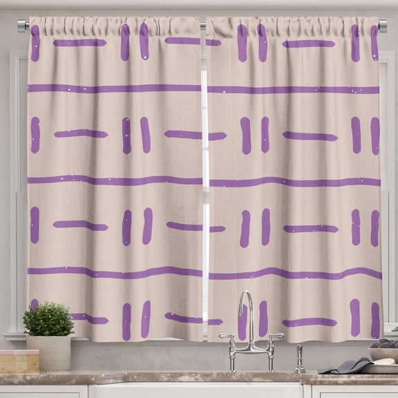 Ambesonne Minimalist Kitchen Curtains, Stripes Lines Grunge, 55"x45", Tan and Lavender