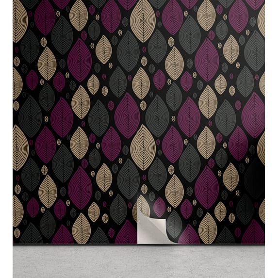 Ambesonne, Minimalist Peel & Stick Wallpaper for Home, Geometric Leaves Boho, 13"x72", Purple Dark Grey Tan