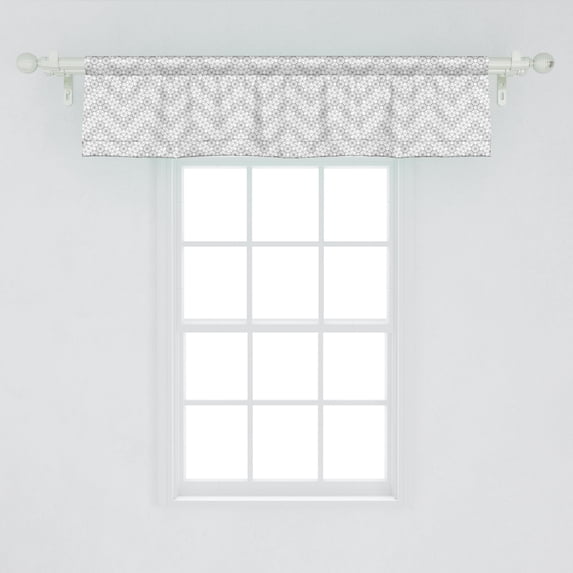 Ambesonne Minimalist Window Valance, Futuristic Geometric Hexagons Forming Chevron Zigzags with Polygons Triangles, Curtain Valance for Kitchen Bedroom Decor with Rod Pocket, 54" X 12", Grey White