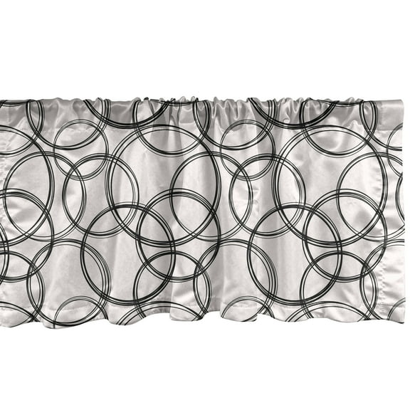 Ambesonne Minimalist Window Valance, Monochrome Thin Circles, 42" x 18", Black White