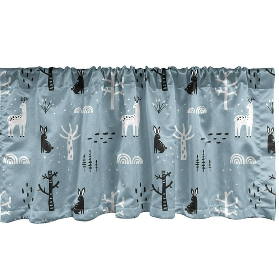 Ambesonne Minimalist Window Valance, Snowy Forest Composition, 42" x 12", Pale Teal Pale Grey