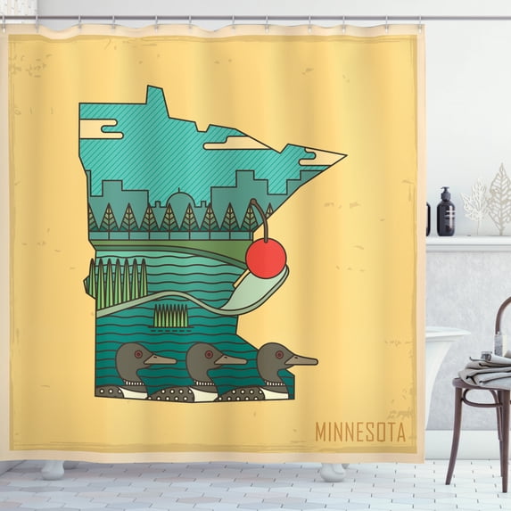 Ambesonne Minnesota Shower Curtain, Mosaic Design State Map, 69"Wx75"L, Multicolor