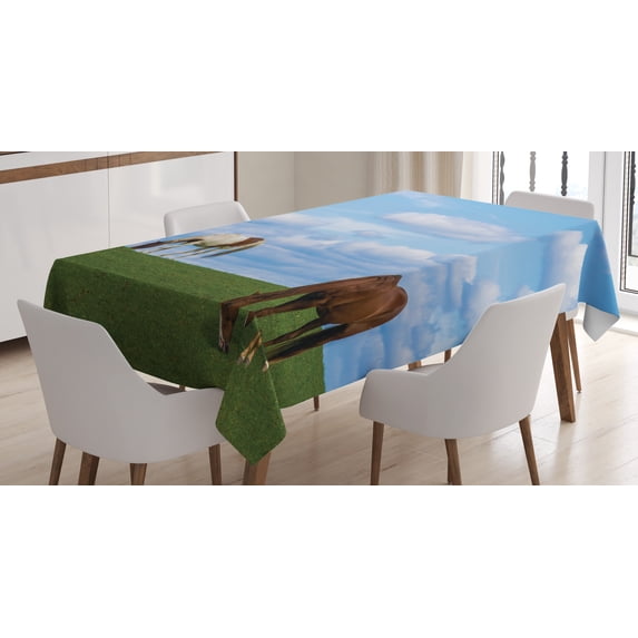 Ambesonne Minnesota Tablecloth Rectangular Table Cover, Horses Grazing Meadow, 52"x70", Multicolor
