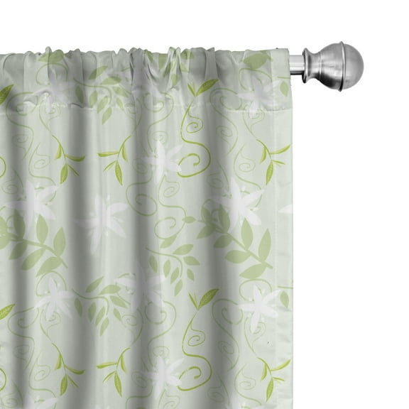 Ambesonne Mint Curtains, Swirls Floral Branches, Pair of 28"x63", Fern Green White