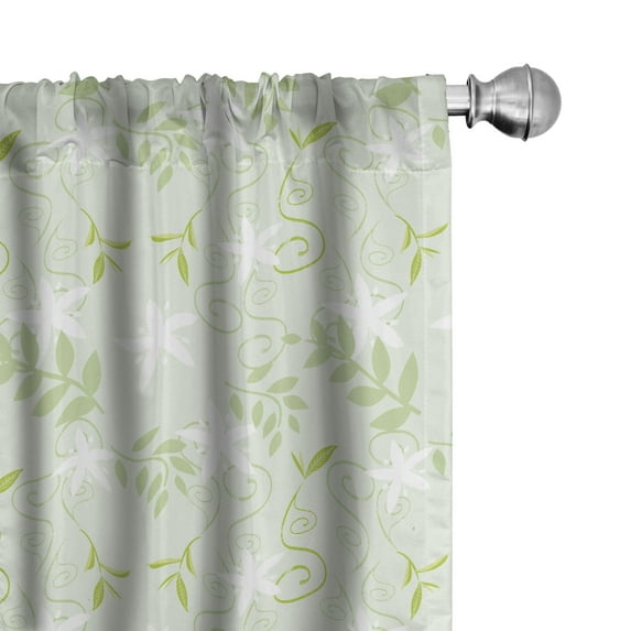 Ambesonne Mint Curtains, Swirls Floral Branches, Pair of 28"x84", Fern Green White