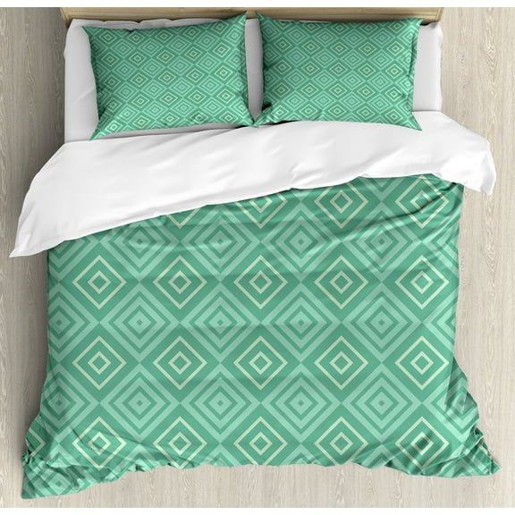 Ambesonne Mint Duvet Cover Set, Nested Squares Pattern, King, White Almond Green Mint