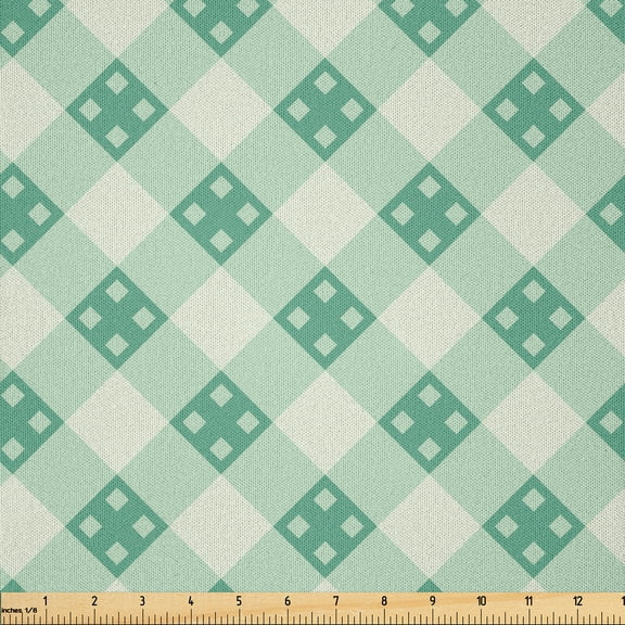 Ambesonne Mint Fabric by the Yard Microfiber, Striped Geometrical Tile, 1 Yard, Mint Green Pale Green
