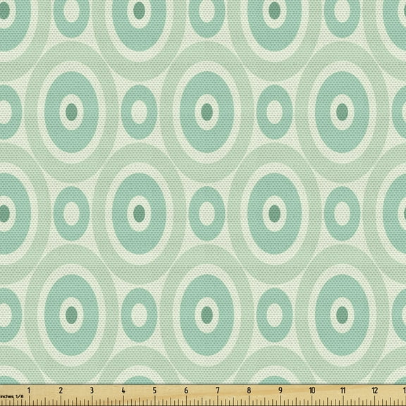 Ambesonne Mint Fabric by the Yard Upholstery, Circles Vintage Pastel, 5 Yards, Mint and Pale Green